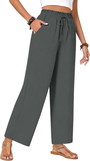 Bestbee Womens Business Casual Pants, Loose Fit Long Trousers 2025 Spring High Waist Waffle Knit Sweatpants with Pockets