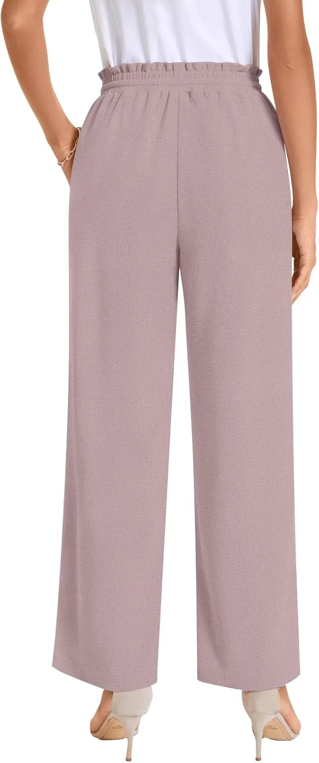 Bestbee Womens Business Casual Pants, Loose Fit Long Trousers 2025 Spring High Waist Waffle Knit Sweatpants with Pockets