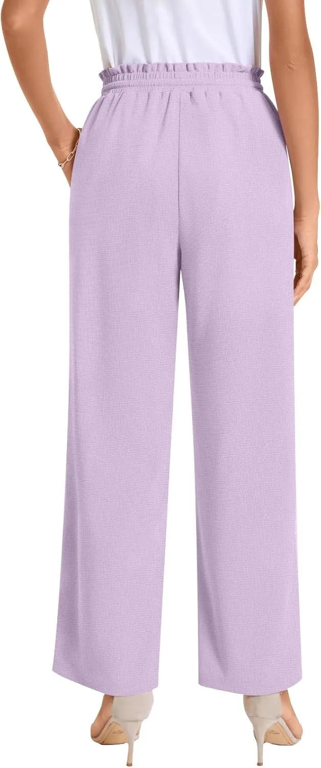 Bestbee Womens Business Casual Pants, Loose Fit Long Trousers 2025 Spring High Waist Waffle Knit Sweatpants with Pockets