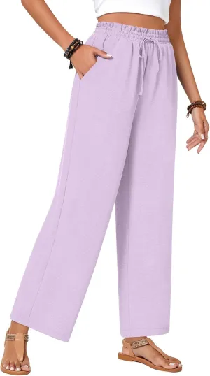 Bestbee Womens Business Casual Pants, Loose Fit Long Trousers 2025 Spring High Waist Waffle Knit Sweatpants with Pockets