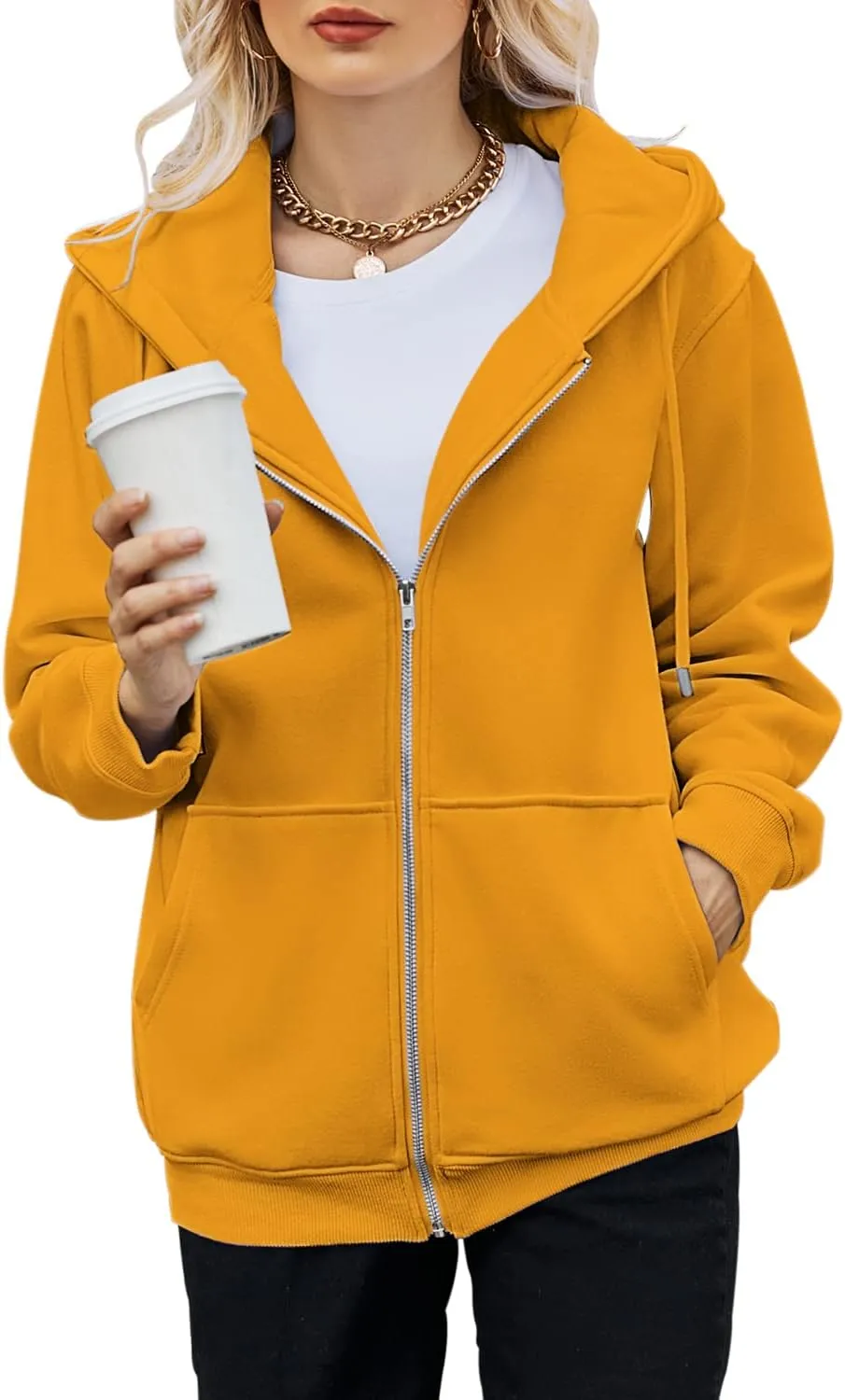 BEUFRI Women's Zip Up Hoodies Teen Girl Fall Jacket Oversized Sweatshirts Casual Drawstring Clothes Zip Up Hoodie with Pocke