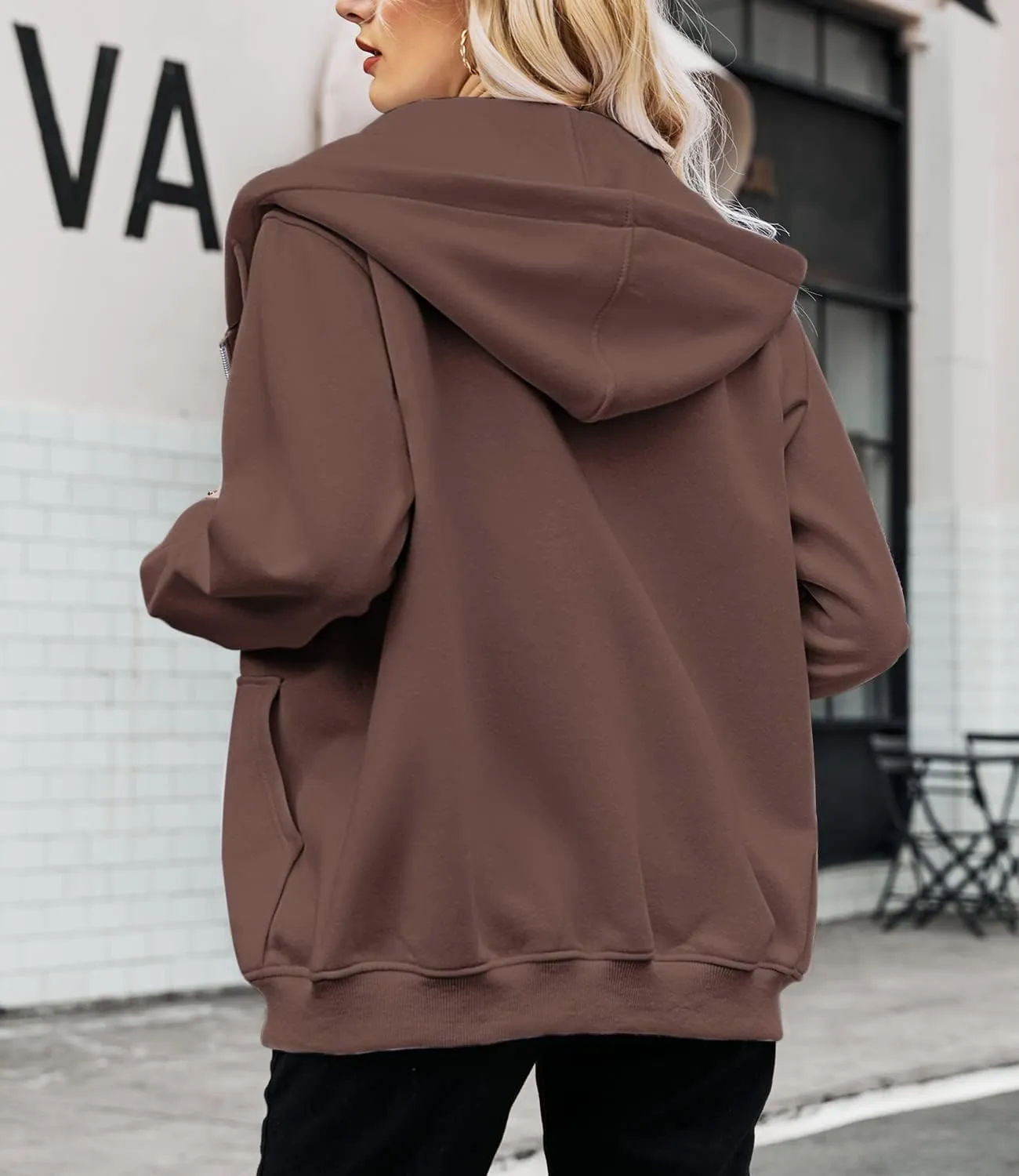 BEUFRI Women's Zip Up Hoodies Teen Girl Fall Jacket Oversized Sweatshirts Casual Drawstring Clothes Zip Up Hoodie with Pocke