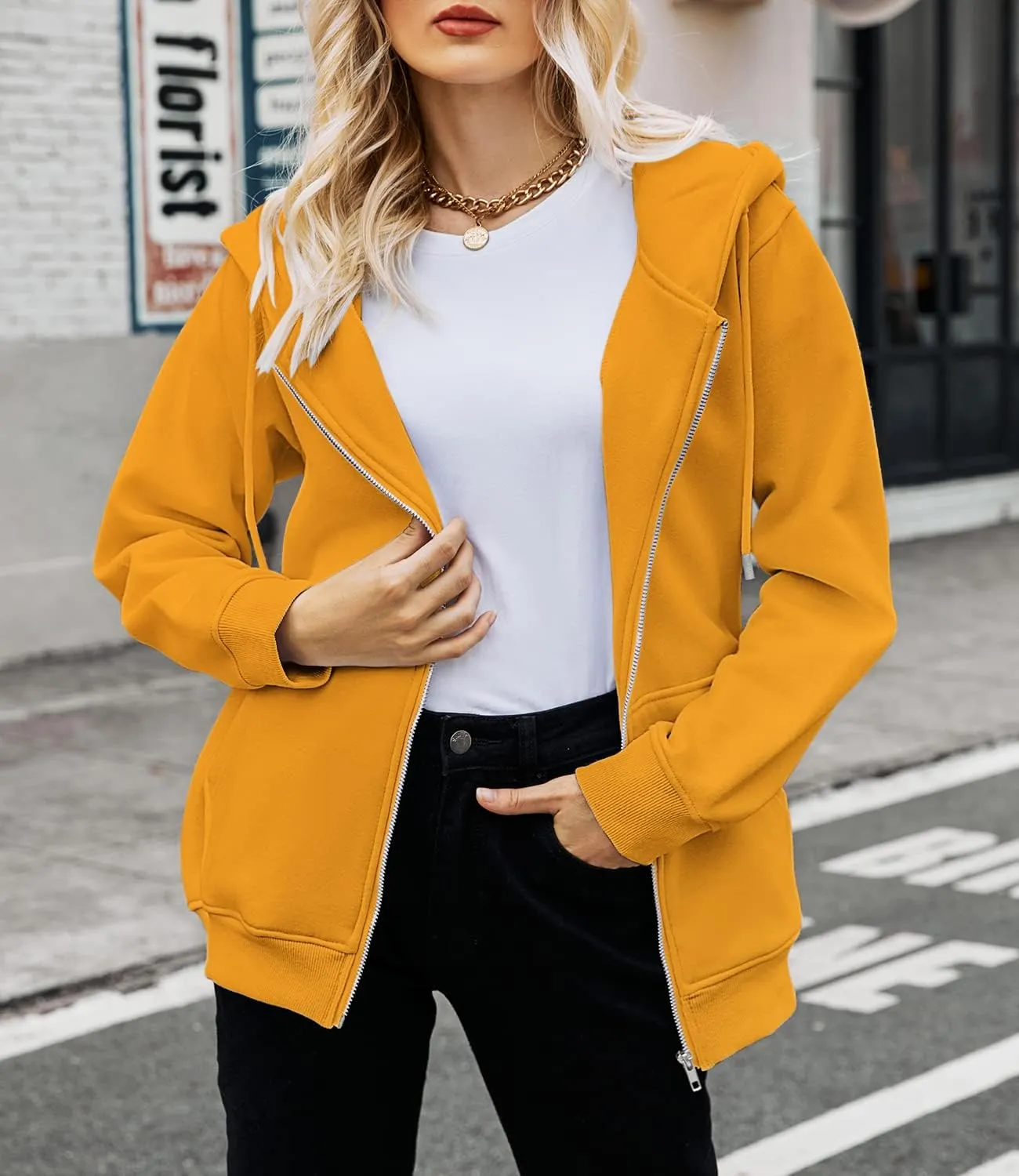 BEUFRI Women's Zip Up Hoodies Teen Girl Fall Jacket Oversized Sweatshirts Casual Drawstring Clothes Zip Up Hoodie with Pocke