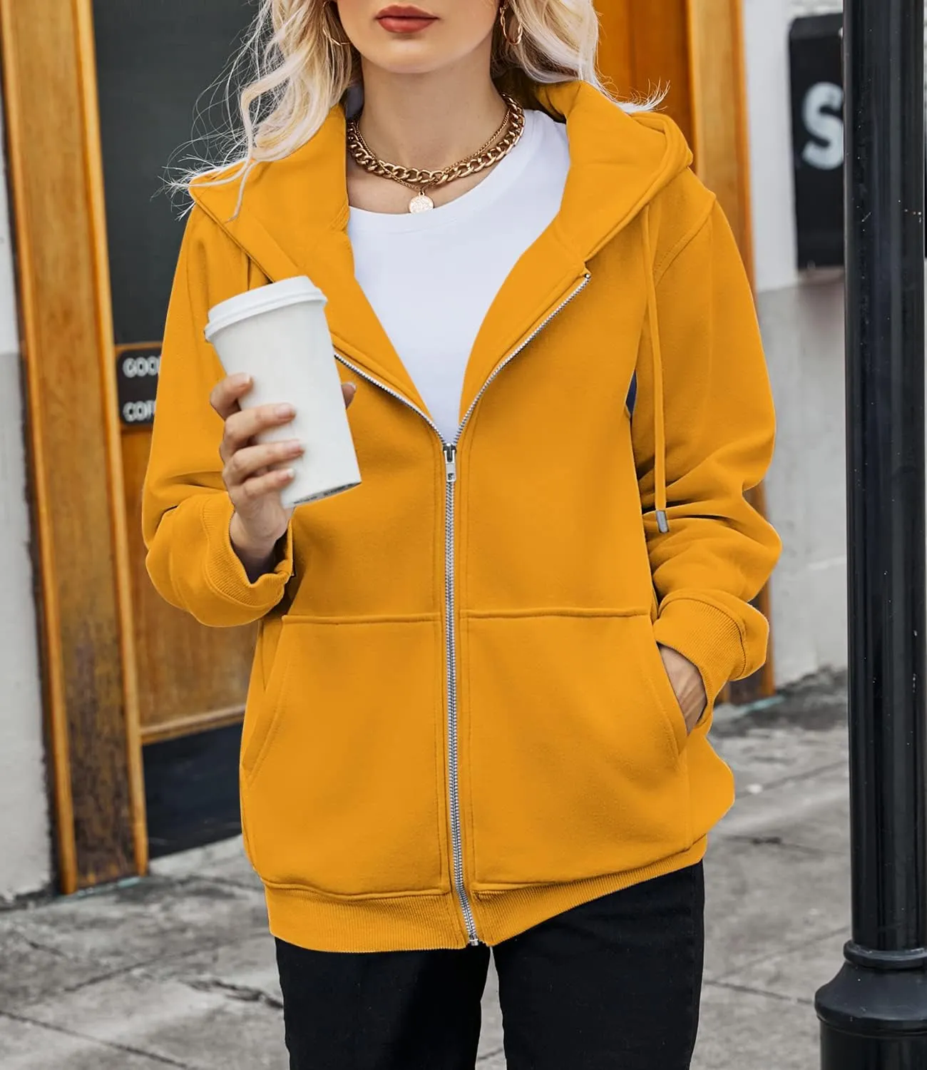 BEUFRI Women's Zip Up Hoodies Teen Girl Fall Jacket Oversized Sweatshirts Casual Drawstring Clothes Zip Up Hoodie with Pocke