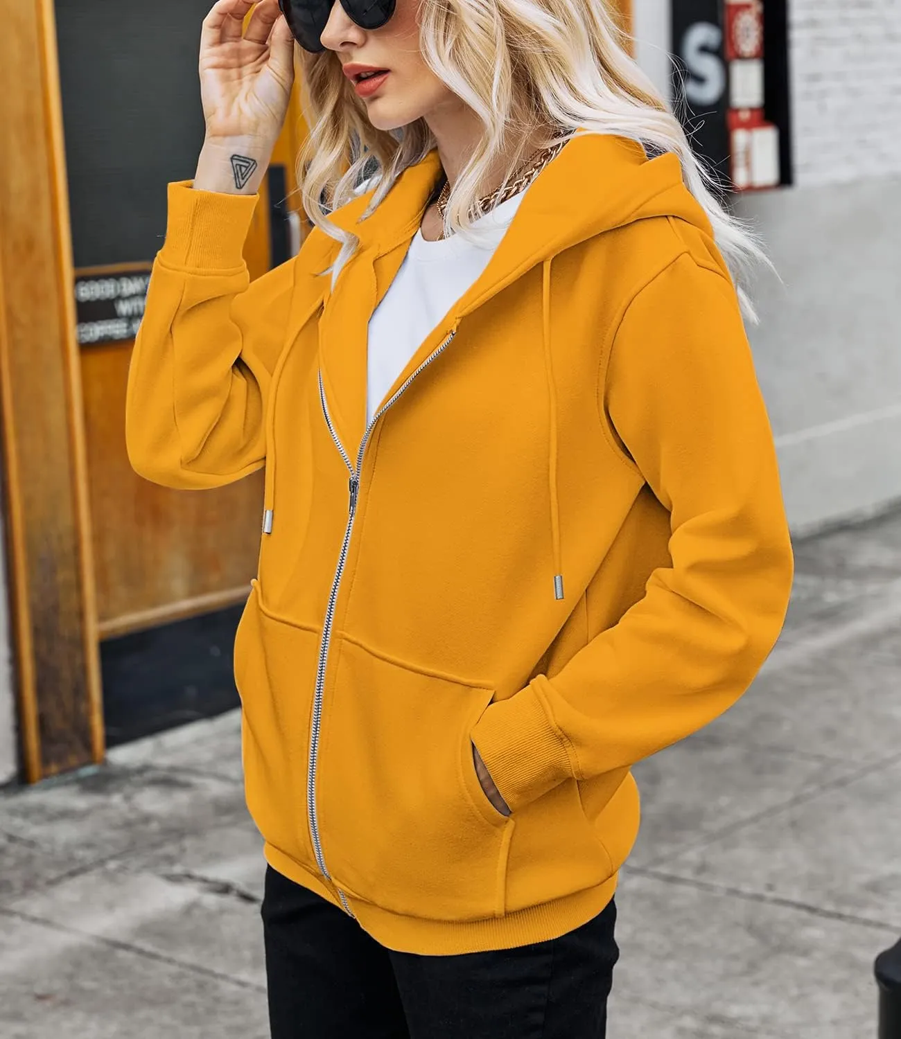 BEUFRI Women's Zip Up Hoodies Teen Girl Fall Jacket Oversized Sweatshirts Casual Drawstring Clothes Zip Up Hoodie with Pocke