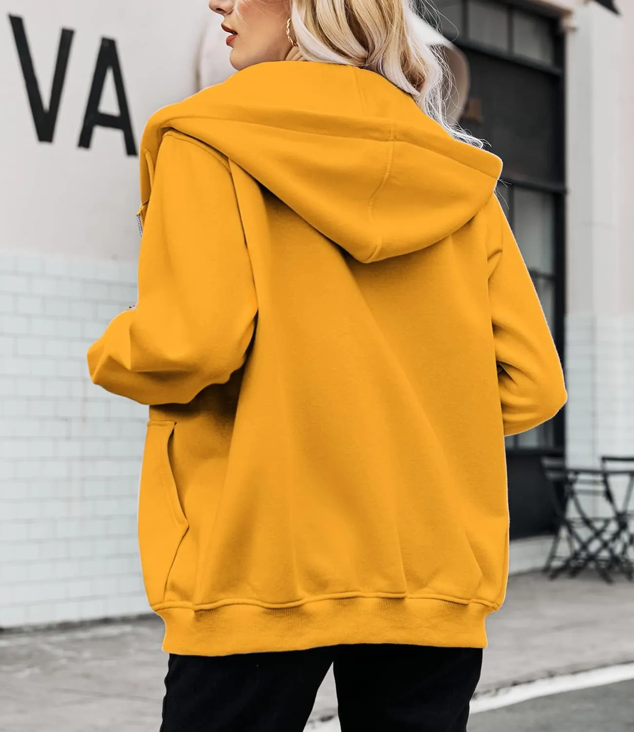 BEUFRI Women's Zip Up Hoodies Teen Girl Fall Jacket Oversized Sweatshirts Casual Drawstring Clothes Zip Up Hoodie with Pocke