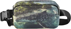 Big Whale Fanny Packs for Women Men, Water Resistant Waist Pack Sling Bag Purse for Travel Hiking
