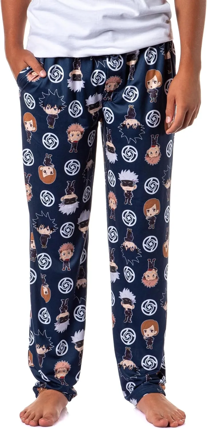 Bioworld Jujutsu Kaisen Men's Chibi Sorcerers School Logo Allover Print Lounge Pajama Pants