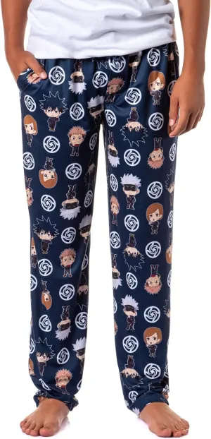 Bioworld Jujutsu Kaisen Men's Chibi Sorcerers School Logo Allover Print Lounge Pajama Pants