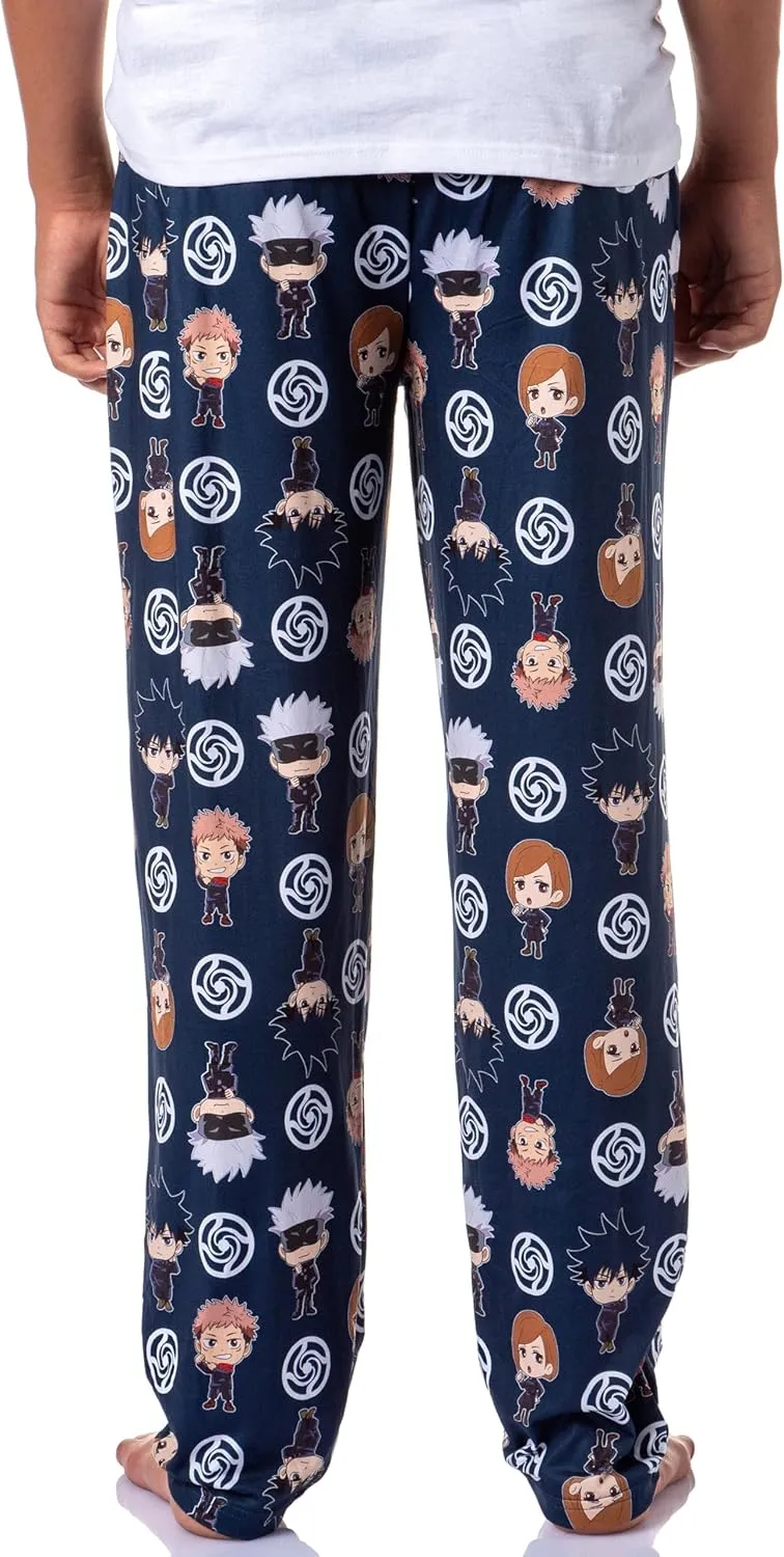 Bioworld Jujutsu Kaisen Men's Chibi Sorcerers School Logo Allover Print Lounge Pajama Pants
