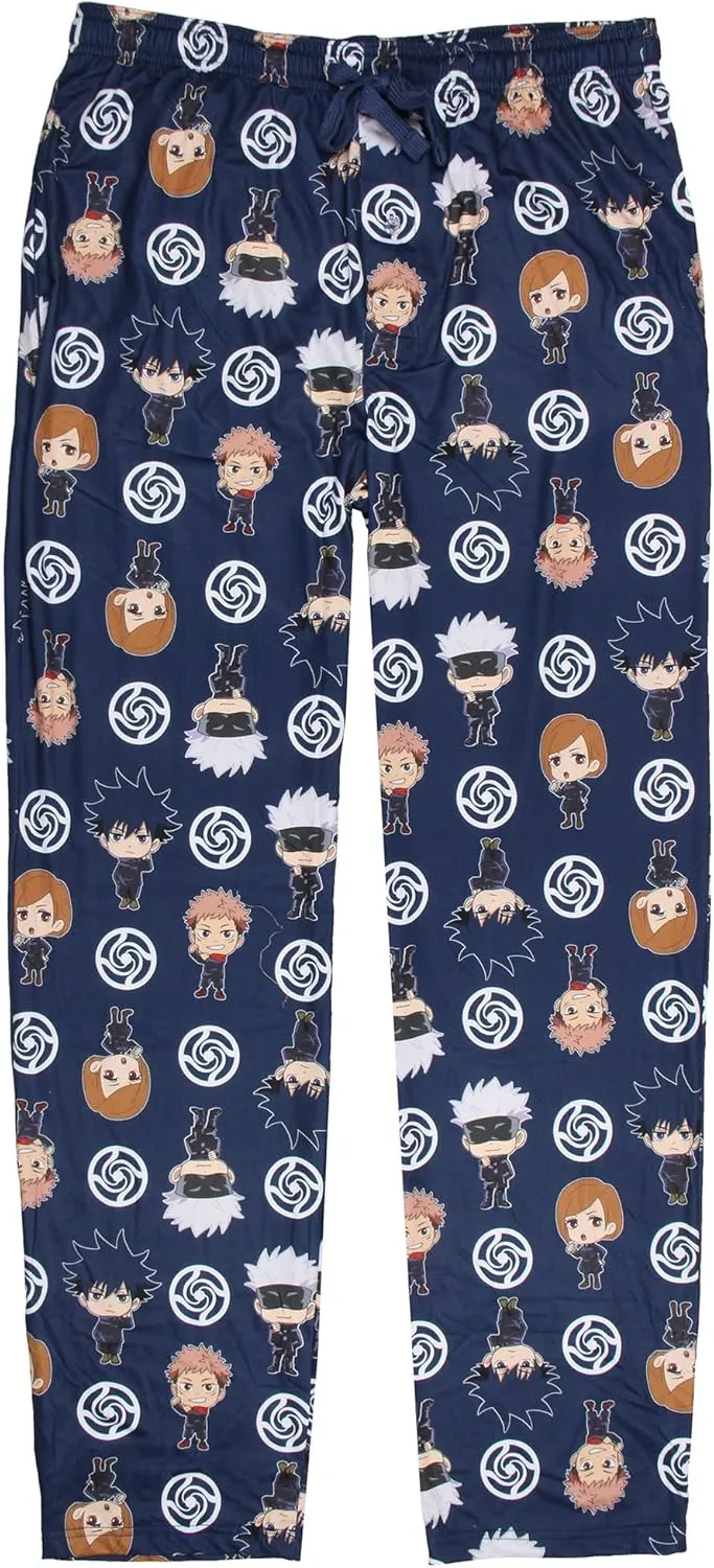 Bioworld Jujutsu Kaisen Men's Chibi Sorcerers School Logo Allover Print Lounge Pajama Pants