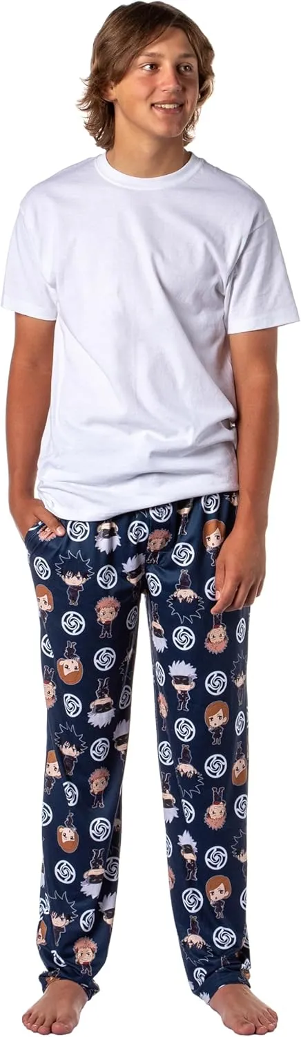Bioworld Jujutsu Kaisen Men's Chibi Sorcerers School Logo Allover Print Lounge Pajama Pants