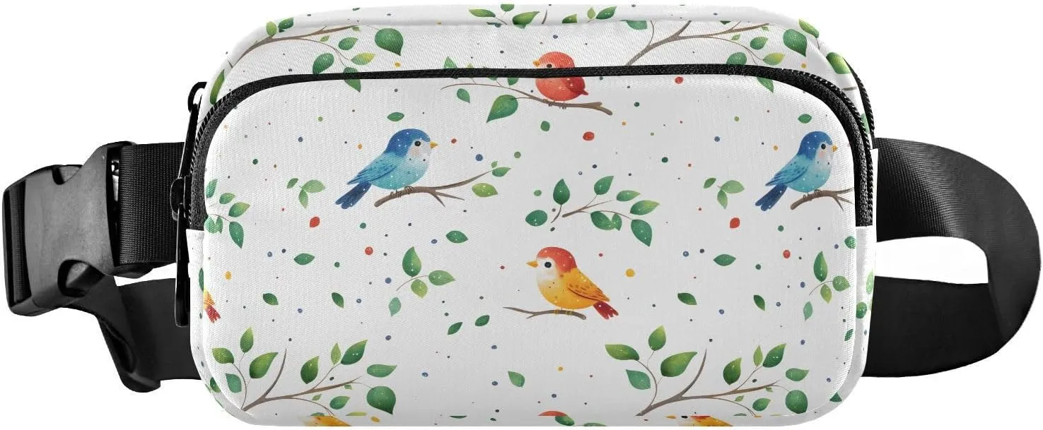 Birds Leaves Fanny Pack Water Resistant, Women Men Waist Pack Sling Bag Purse for Travel Hiking