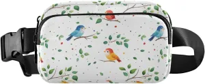 Birds Leaves Fanny Pack Water Resistant, Women Men Waist Pack Sling Bag Purse for Travel Hiking