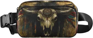 Bison Skull Indian Fanny Pack Water Resistant, Women Men Waist Pack Sling Bag Purse for Travel Hiking