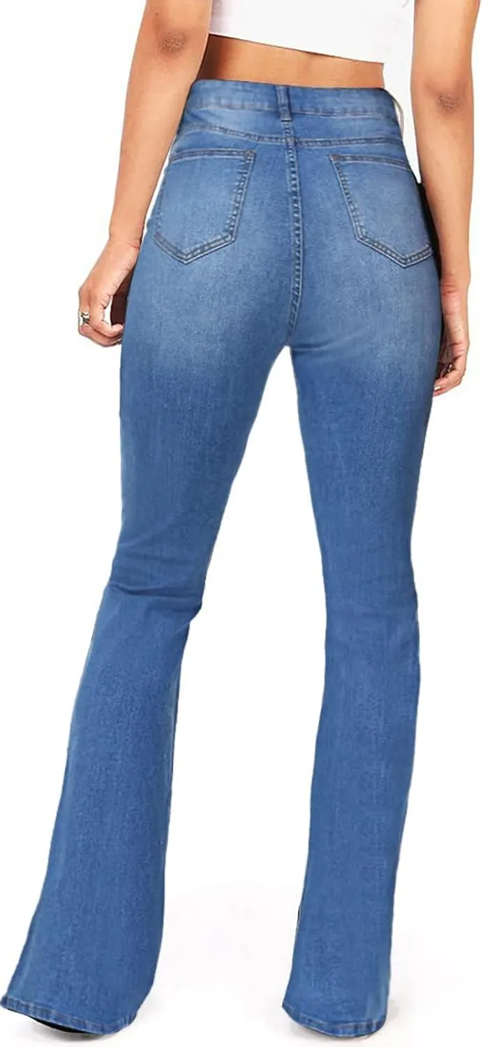 BISUAL Women's Black Bell Bottom Jeans for Women High Waisted Flare Jeans Womens Ripped Stretchy Bell Bottoms Pants