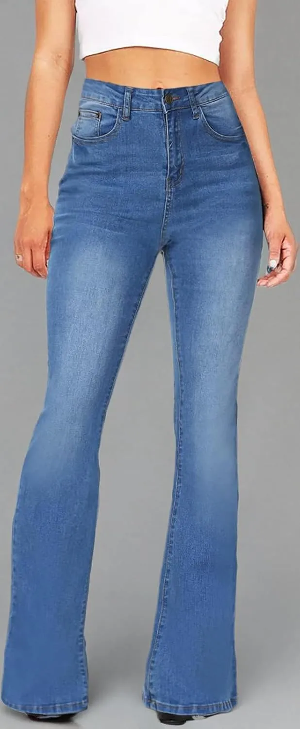 BISUAL Women's Black Bell Bottom Jeans for Women High Waisted Flare Jeans Womens Ripped Stretchy Bell Bottoms Pants