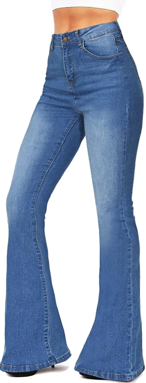 BISUAL Women's Black Bell Bottom Jeans for Women High Waisted Flare Jeans Womens Ripped Stretchy Bell Bottoms Pants