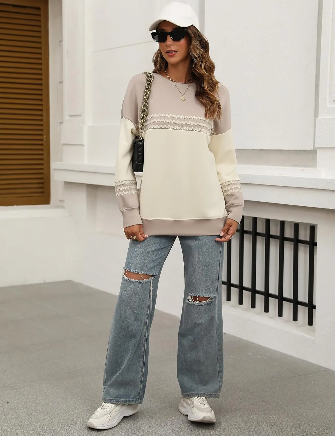 BMJL Womens Oversized Sweatshirt Long Sleeve Crewneck Shirts Pullover Color Block Hoodies Fall Fashion Outfits 2024