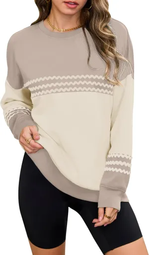 BMJL Womens Oversized Sweatshirt Long Sleeve Crewneck Shirts Pullover Color Block Hoodies Fall Fashion Outfits 2024