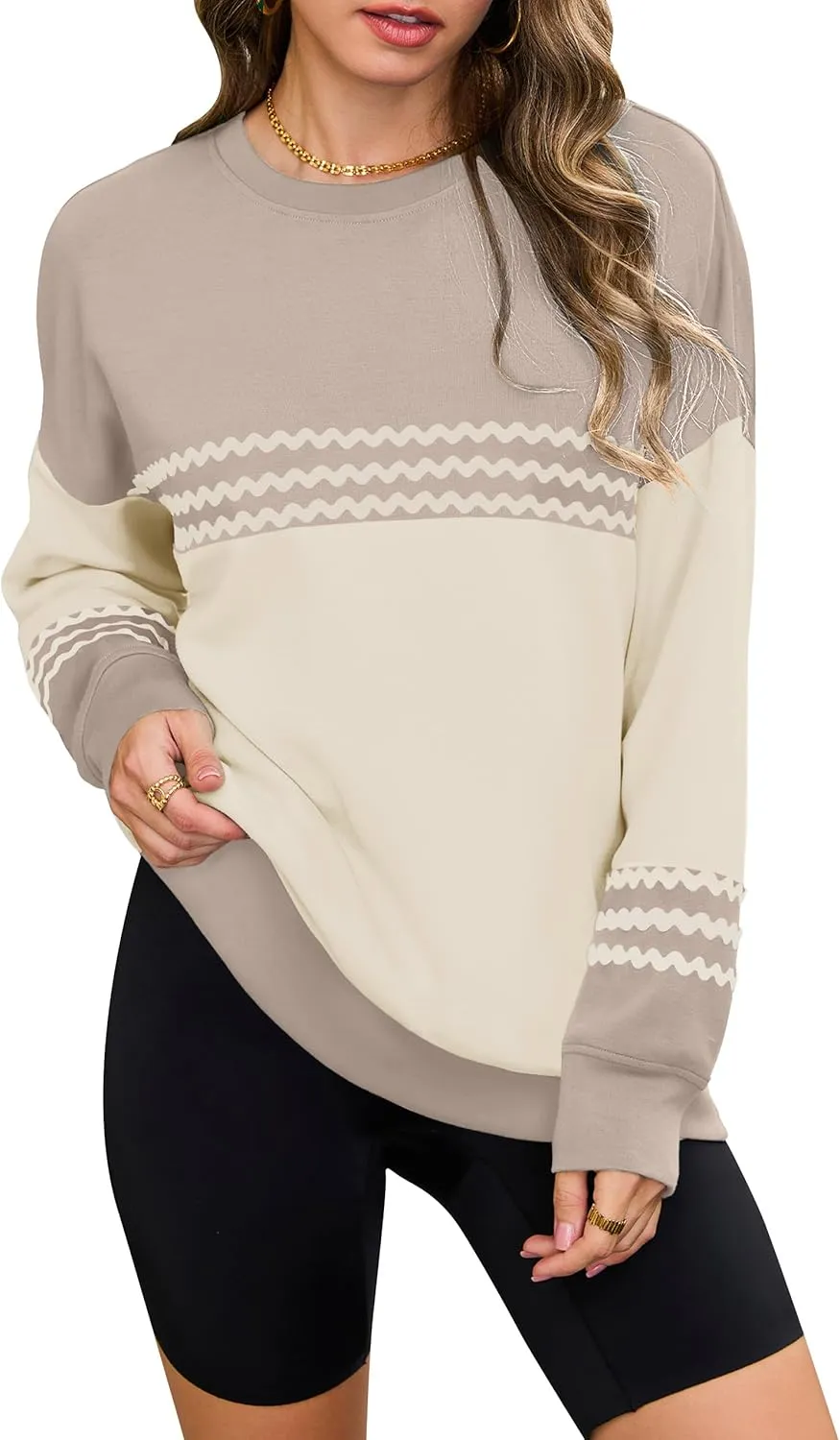 BMJL Womens Oversized Sweatshirt Long Sleeve Crewneck Shirts Pullover Color Block Hoodies Fall Fashion Outfits 2024