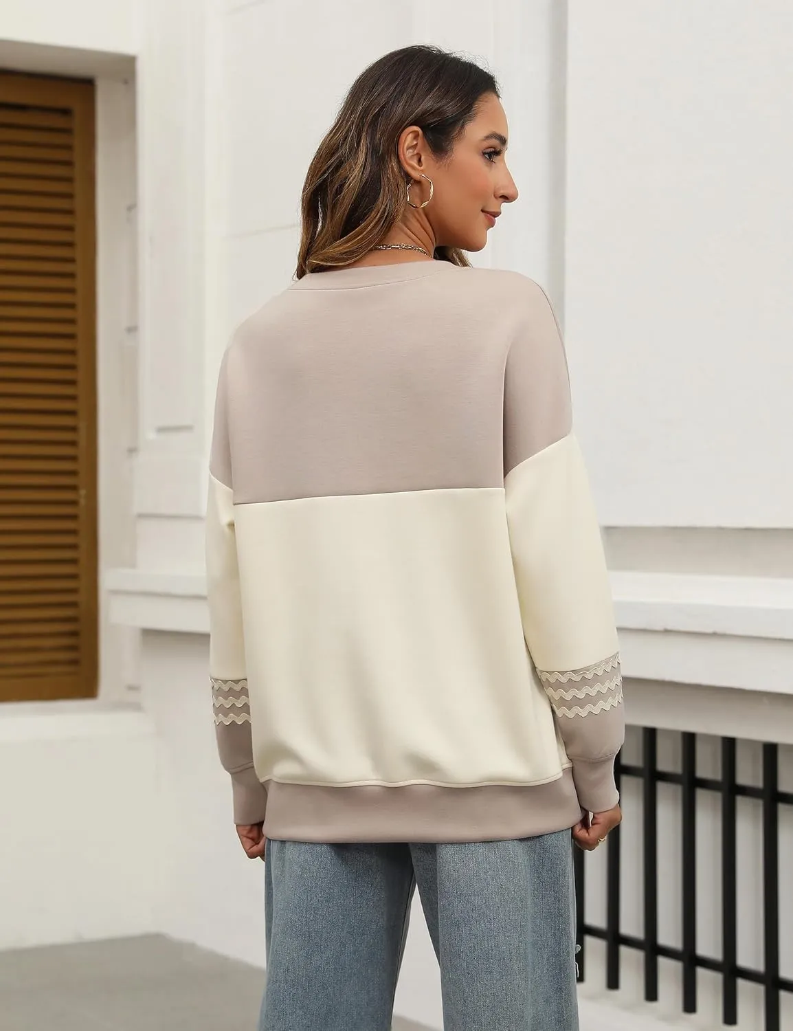 BMJL Womens Oversized Sweatshirt Long Sleeve Crewneck Shirts Pullover Color Block Hoodies Fall Fashion Outfits 2024