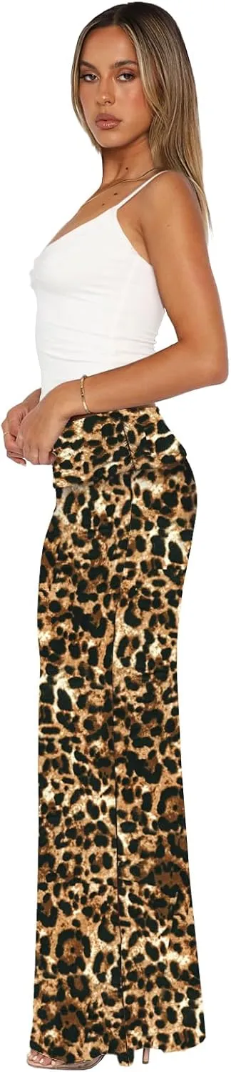 Bodycon Maxi Skirts for Women, Foldover High Waist Floral Leopard Cheetah Print Sexy Club Long Y2k Skirt