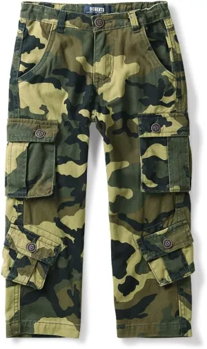 Boys' Camo Military Cargo Pants, 8 Pockets Casual Outdoor Scout Hiking Trousers