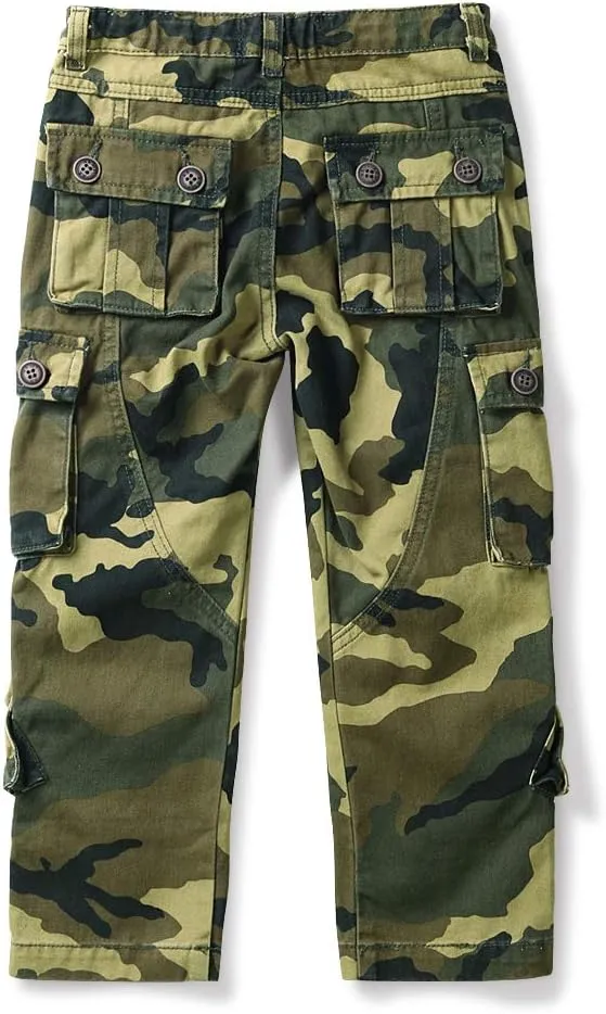 Boys' Camo Military Cargo Pants, 8 Pockets Casual Outdoor Scout Hiking Trousers