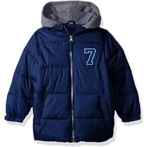 Boys' Puffer Jacket with Fleece Hood Down Navy