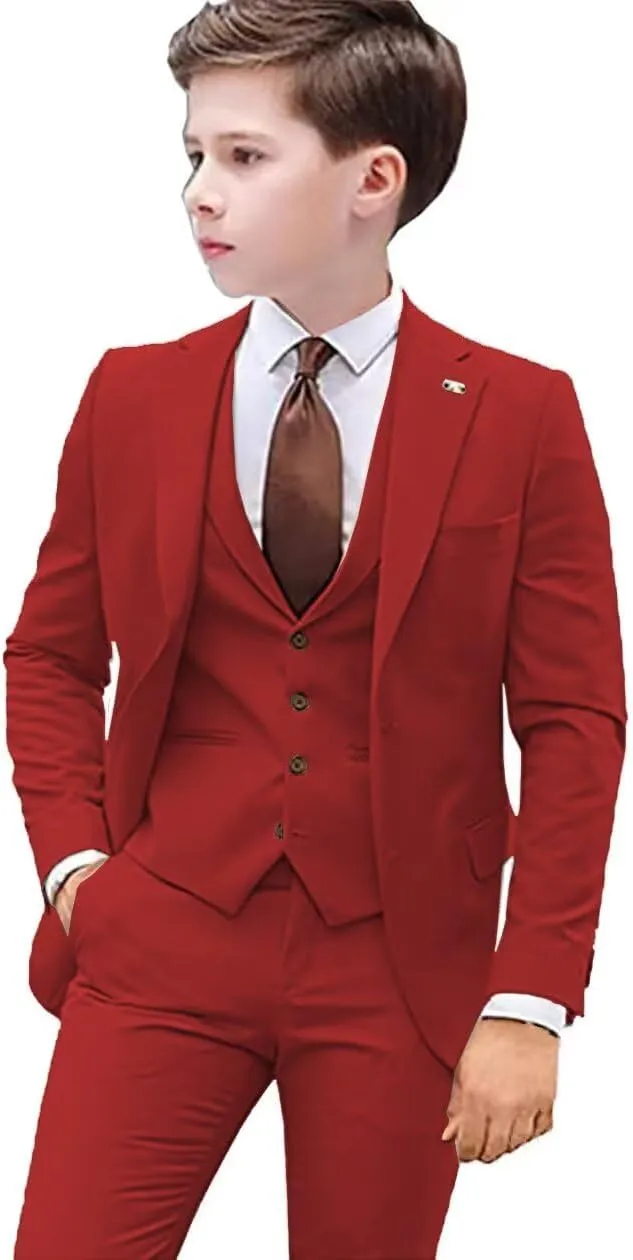 Boys Suit 3 PC Slim Fit Kids Suit Single Breasted Formal Wedding Suit Set Blazer Vest Pants