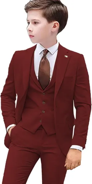 Boys Suit 3 PC Slim Fit Kids Suit Single Breasted Formal Wedding Suit Set Blazer Vest Pants