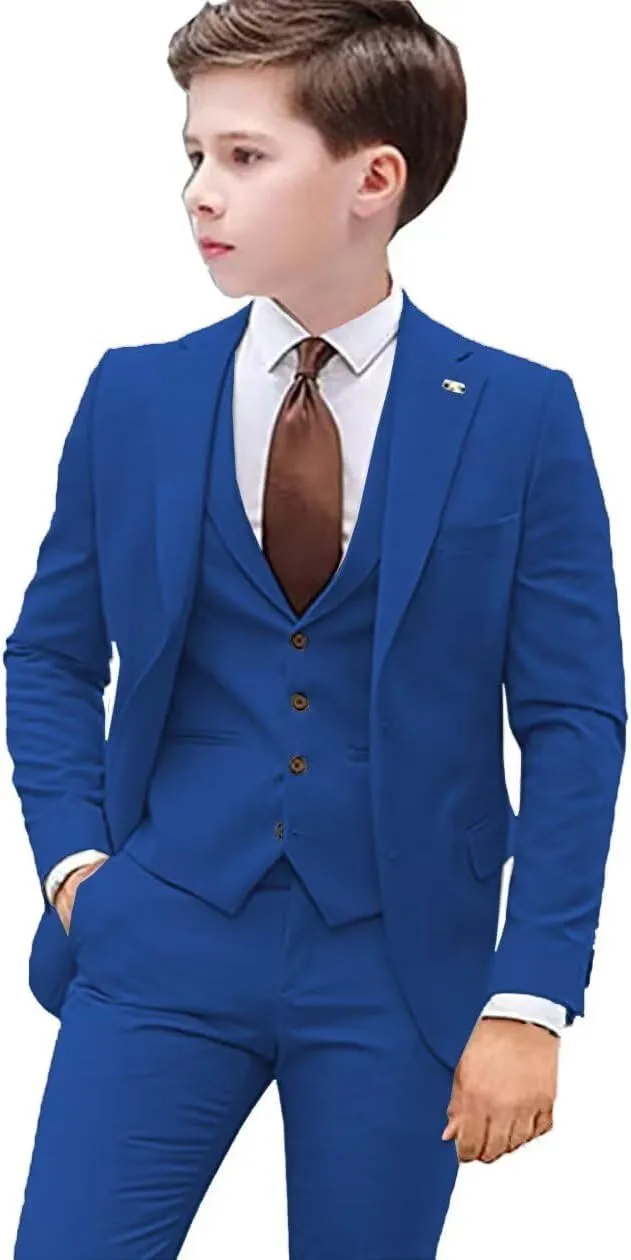Boys Suit 3 PC Slim Fit Kids Suit Single Breasted Formal Wedding Suit Set Blazer Vest Pants