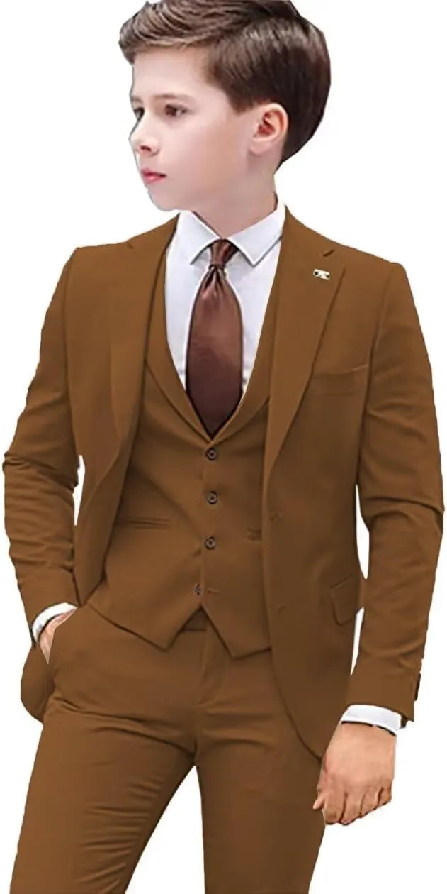 Boys Suit 3 PC Slim Fit Kids Suit Single Breasted Formal Wedding Suit Set Blazer Vest Pants