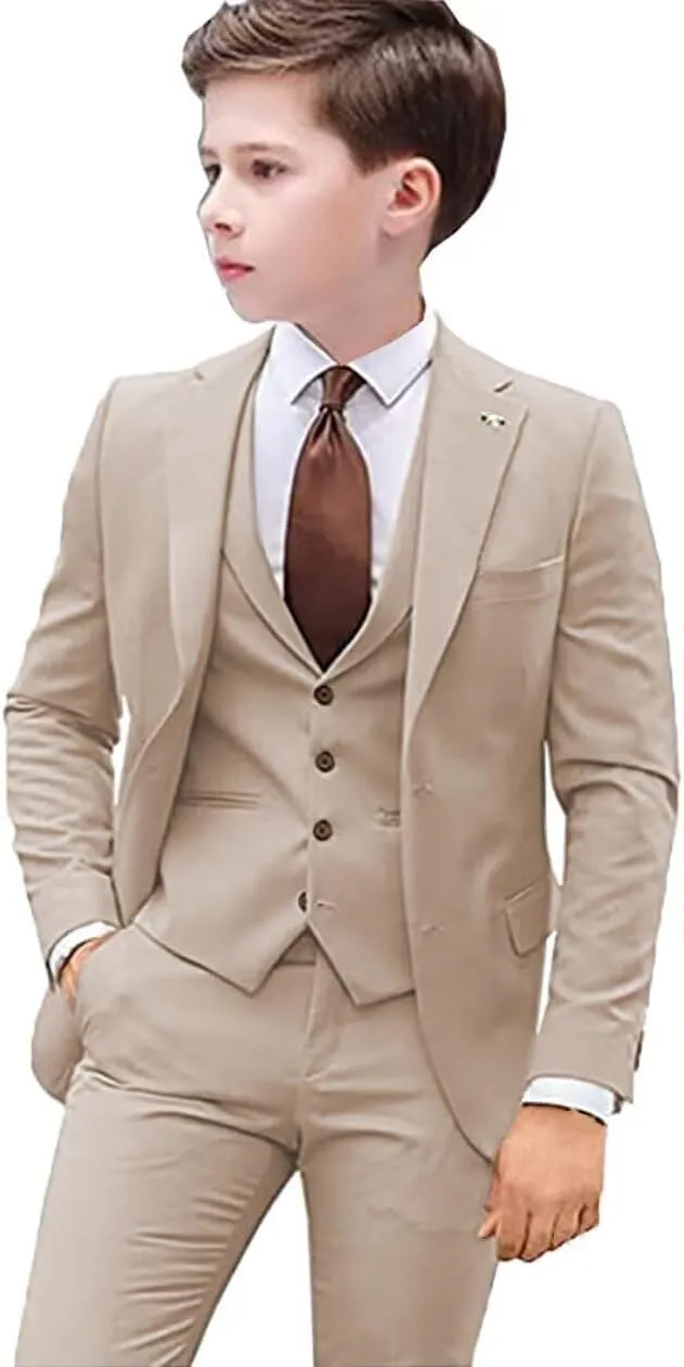 Boys Suit 3 PC Slim Fit Kids Suit Single Breasted Formal Wedding Suit Set Blazer Vest Pants
