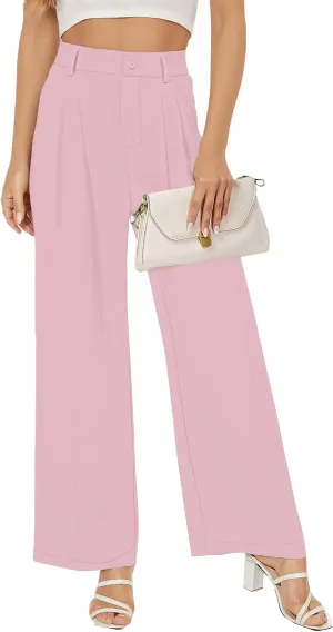 Buauty Womens Wide Leg Pants High Stretchy Waisted Dress Pants Business Casual Work Trousers Dressy Outfits with Pockets