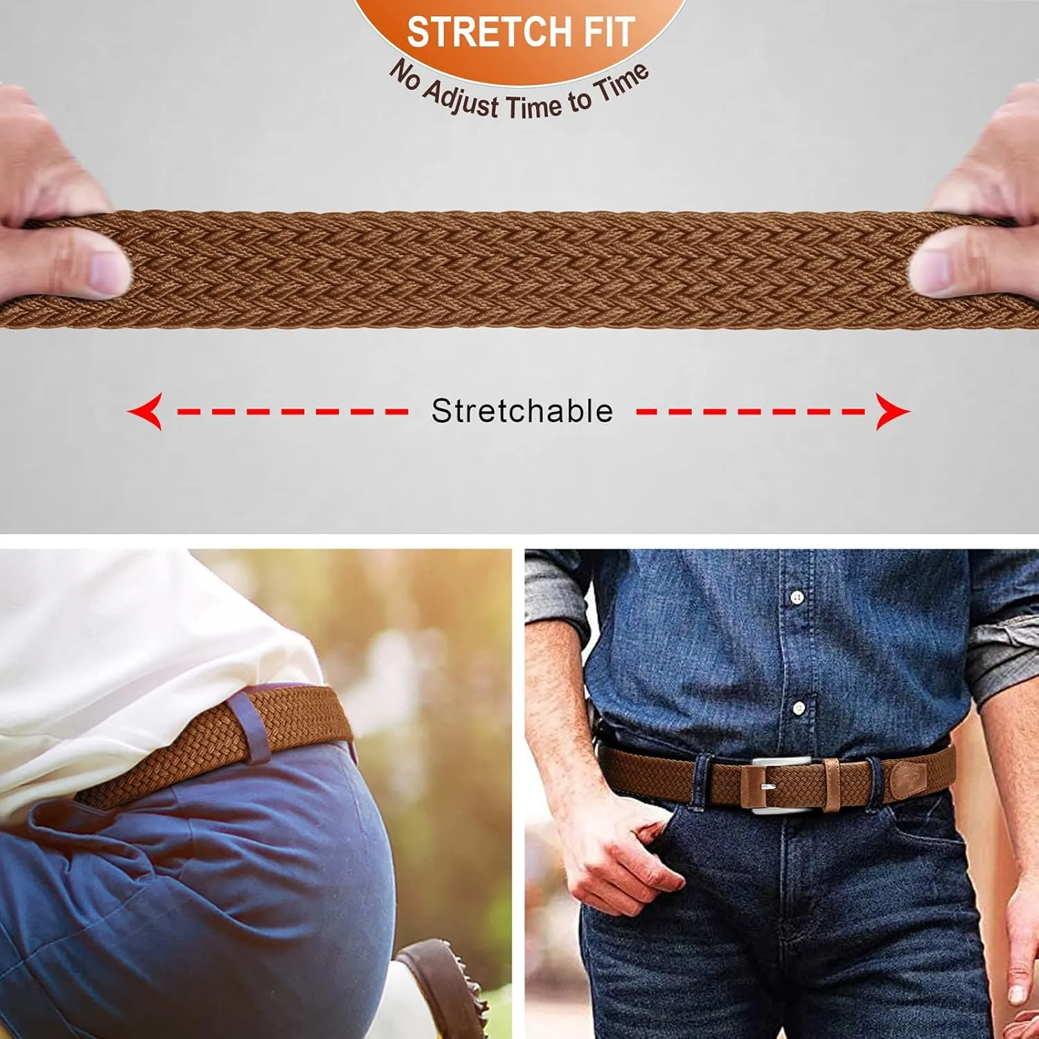 BULLIANT Stretch Belt Men,Mens Gift Woven Braided Web Belt 1 3/8 for Golf Casual Pants Shirts Jeans