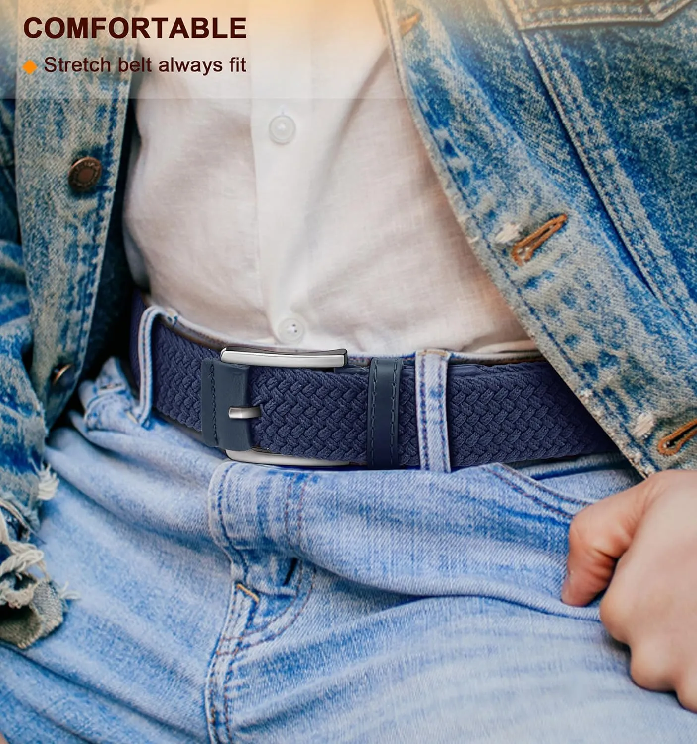 BULLIANT Stretch Belt Men,Mens Gift Woven Braided Web Belt 1 3/8 for Golf Casual Pants Shirts Jeans