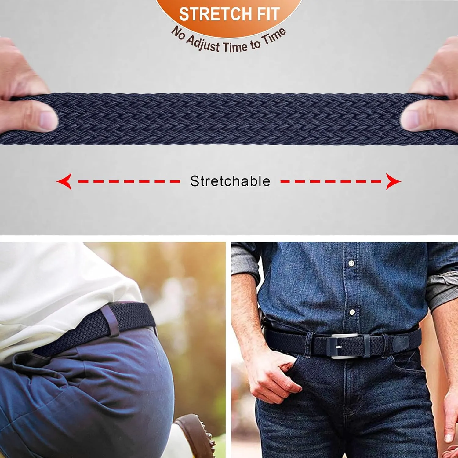 BULLIANT Stretch Belt Men,Mens Gift Woven Braided Web Belt 1 3/8 for Golf Casual Pants Shirts Jeans