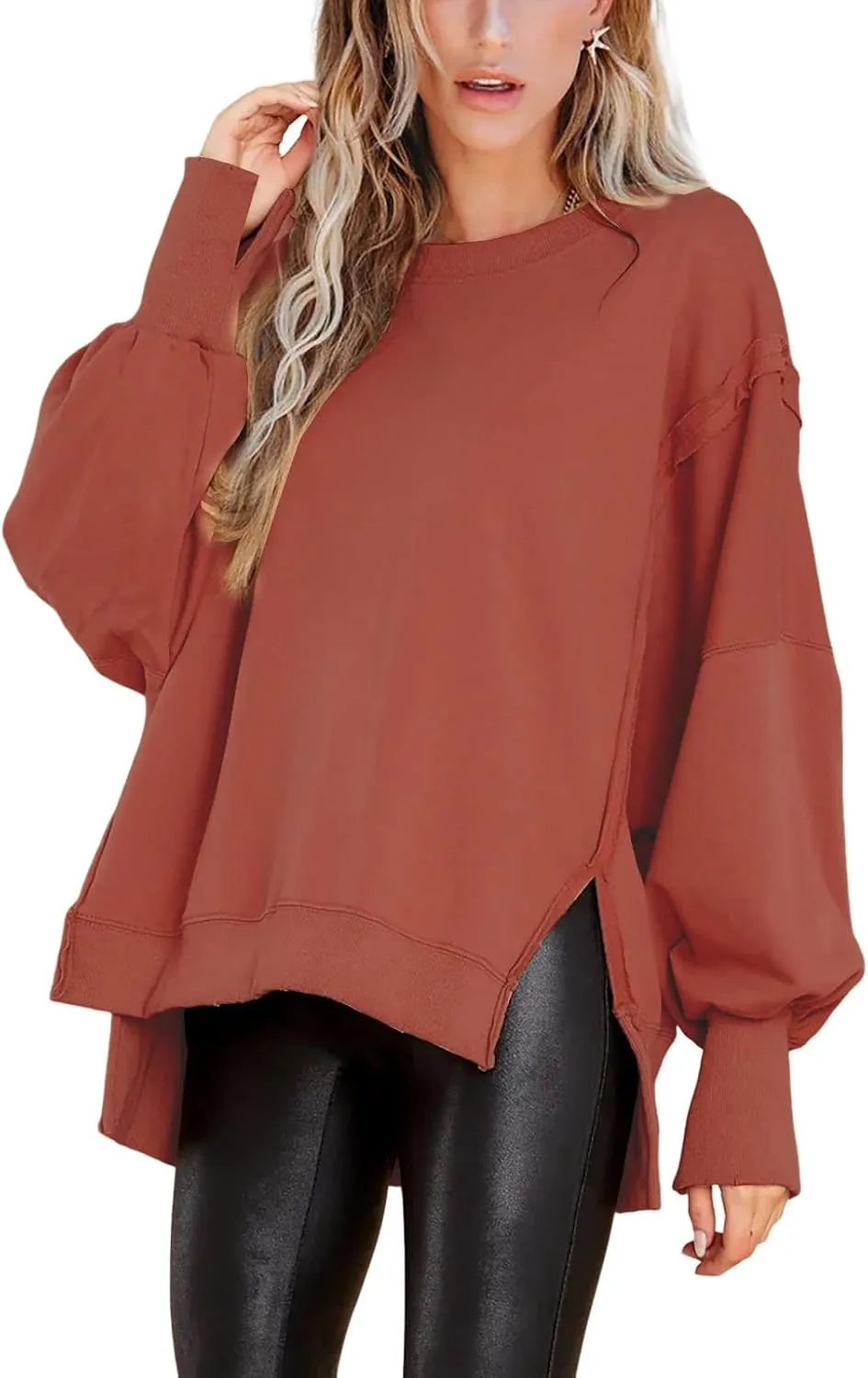 BWQ Womens Oversized Sweatshirt Crewneck Long Sleeve Shirts Pullover Sweatshirts S-2XL