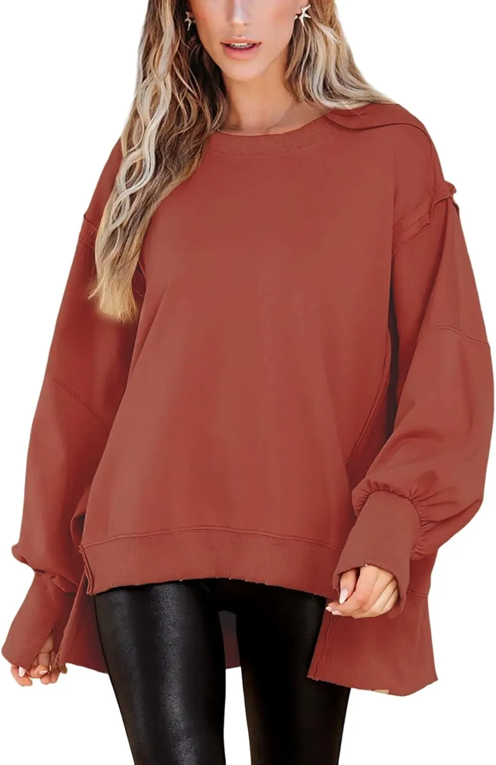 BWQ Womens Oversized Sweatshirt Crewneck Long Sleeve Shirts Pullover Sweatshirts S-2XL