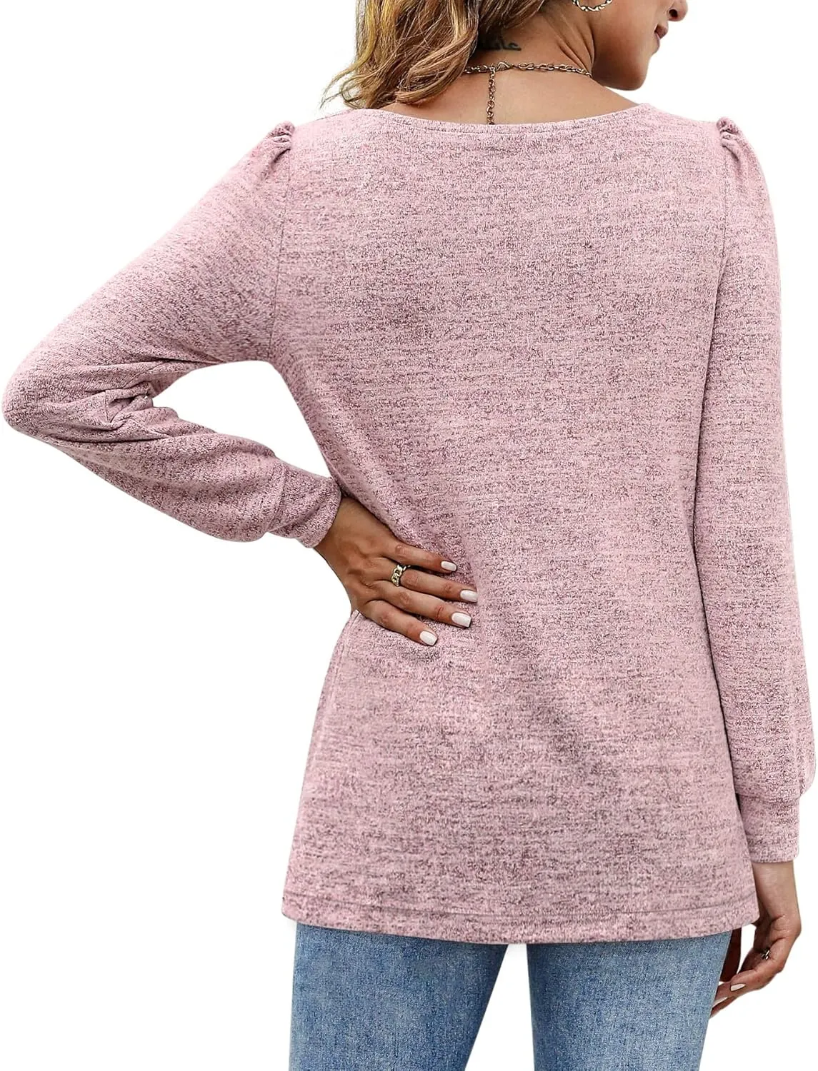 BZB Womens Tunic Tops for Leggings Square Neck Puff Sleeve Shirts Casual Fall Sweatshirts S-2XL