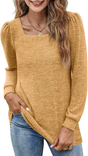 BZB Womens Tunic Tops for Leggings Square Neck Puff Sleeve Shirts Casual Fall Sweatshirts S-2XL