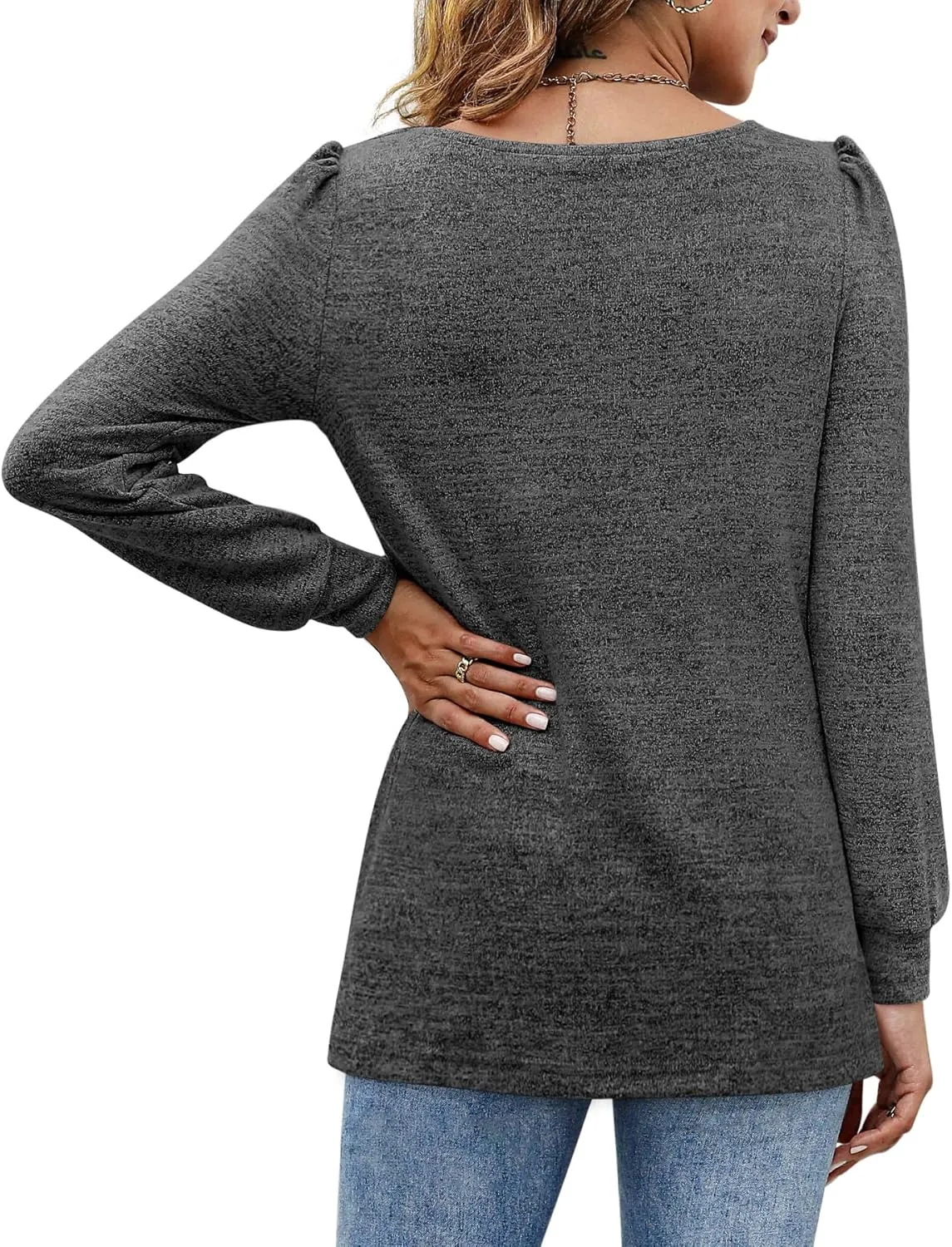 BZB Womens Tunic Tops for Leggings Square Neck Puff Sleeve Shirts Casual Fall Sweatshirts S-2XL