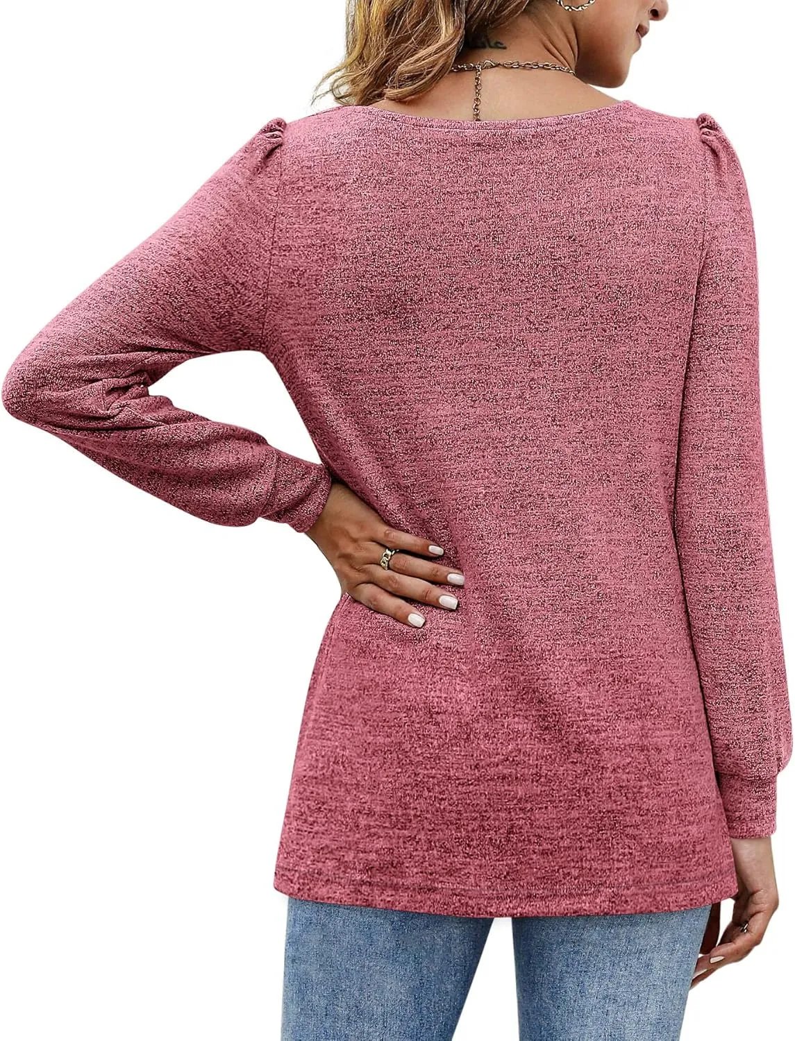 BZB Womens Tunic Tops for Leggings Square Neck Puff Sleeve Shirts Casual Fall Sweatshirts S-2XL