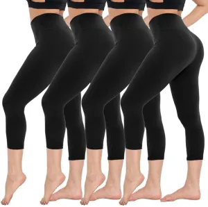 CAMPSNAIL 4 Pack Capri Leggings for Women - High Waisted Capris Tummy Control Yoga Pants with Pockets Workout Cycling Tights