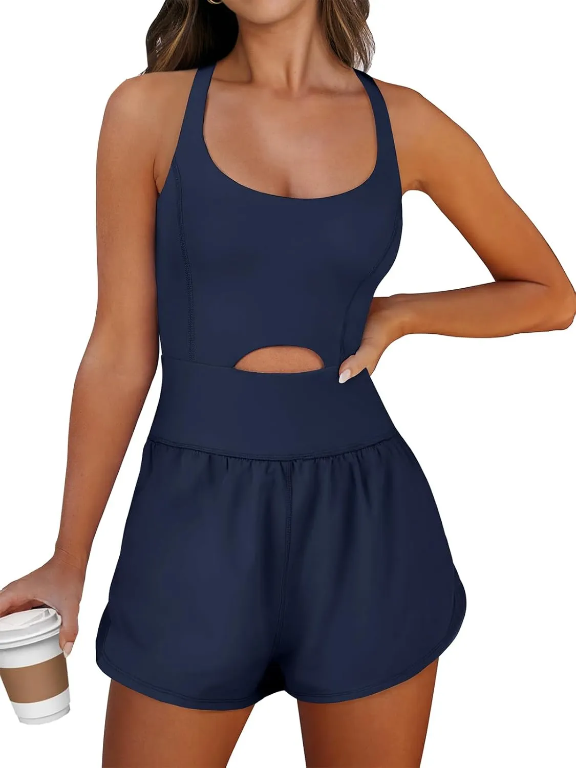 Caracilia Women's Workout Athletic Romper Summer Sets Short Jumpsuits Onesie Running Outfits Exercise Gym 2025 Trendy Clothes