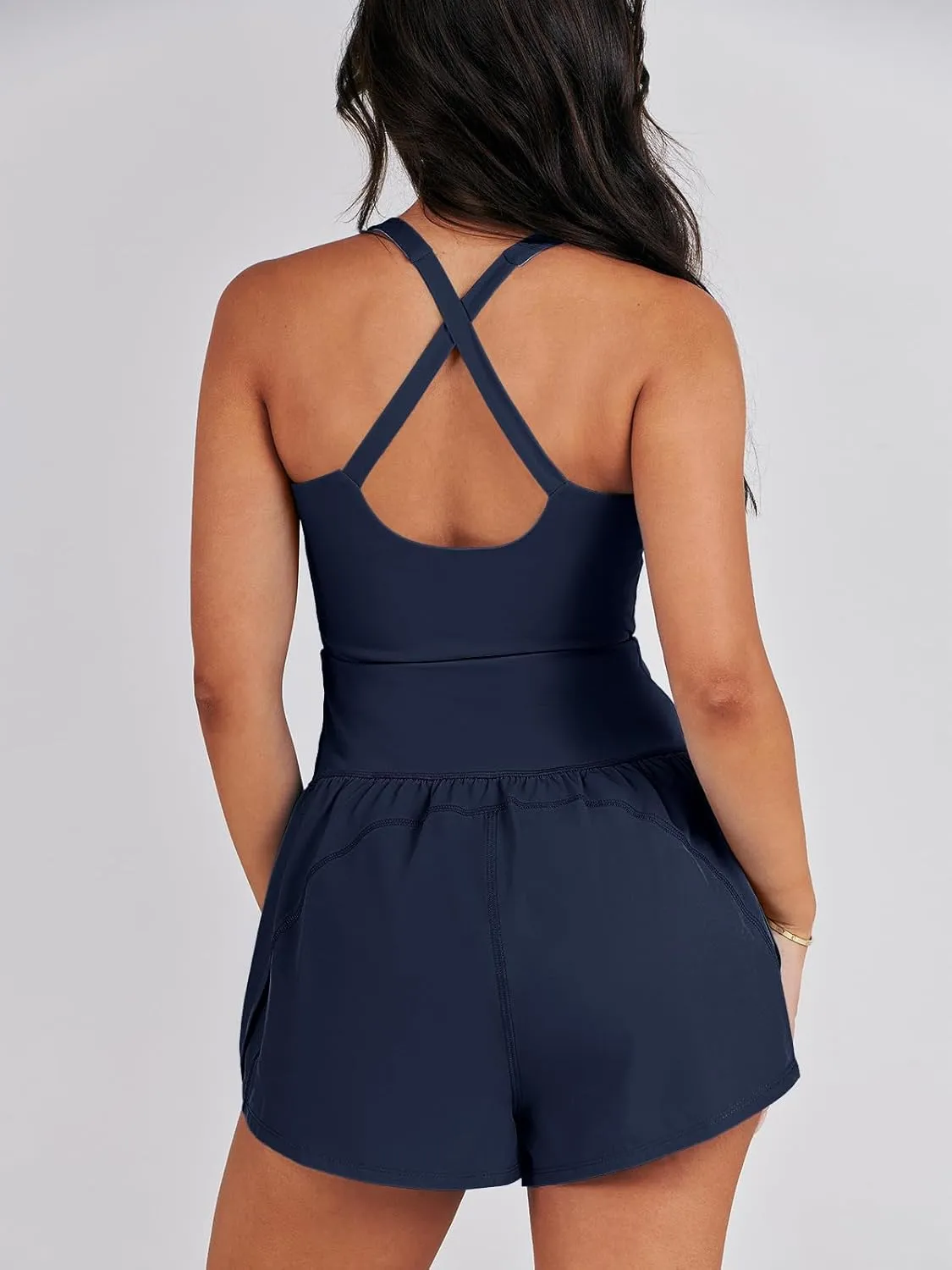 Caracilia Women's Workout Athletic Romper Summer Sets Short Jumpsuits Onesie Running Outfits Exercise Gym 2025 Trendy Clothes