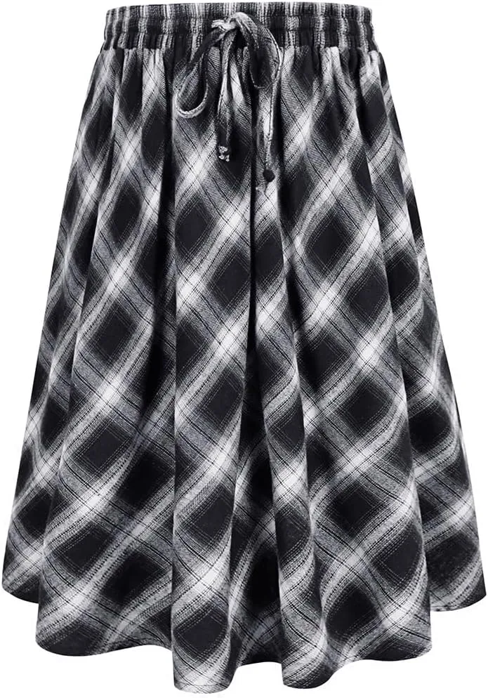 CARCOS Plus Size Midi/Mini Skirks for Women Solid/Star/Striped A Line Flowy High Waist Skirt XL-5XL
