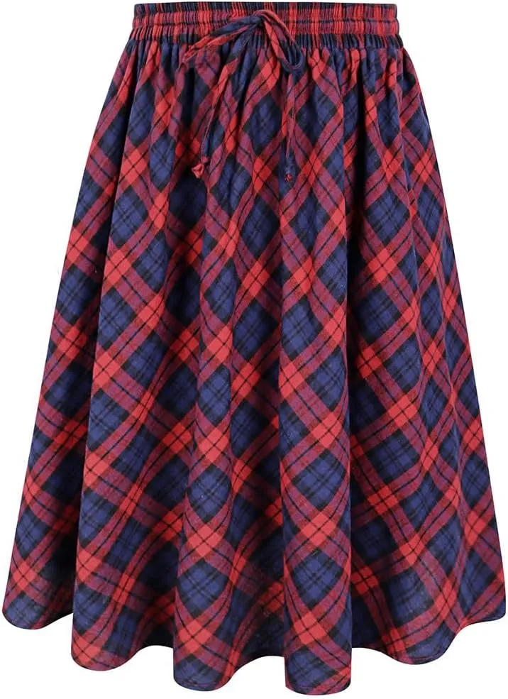 CARCOS Plus Size Midi/Mini Skirks for Women Solid/Star/Striped A Line Flowy High Waist Skirt XL-5XL